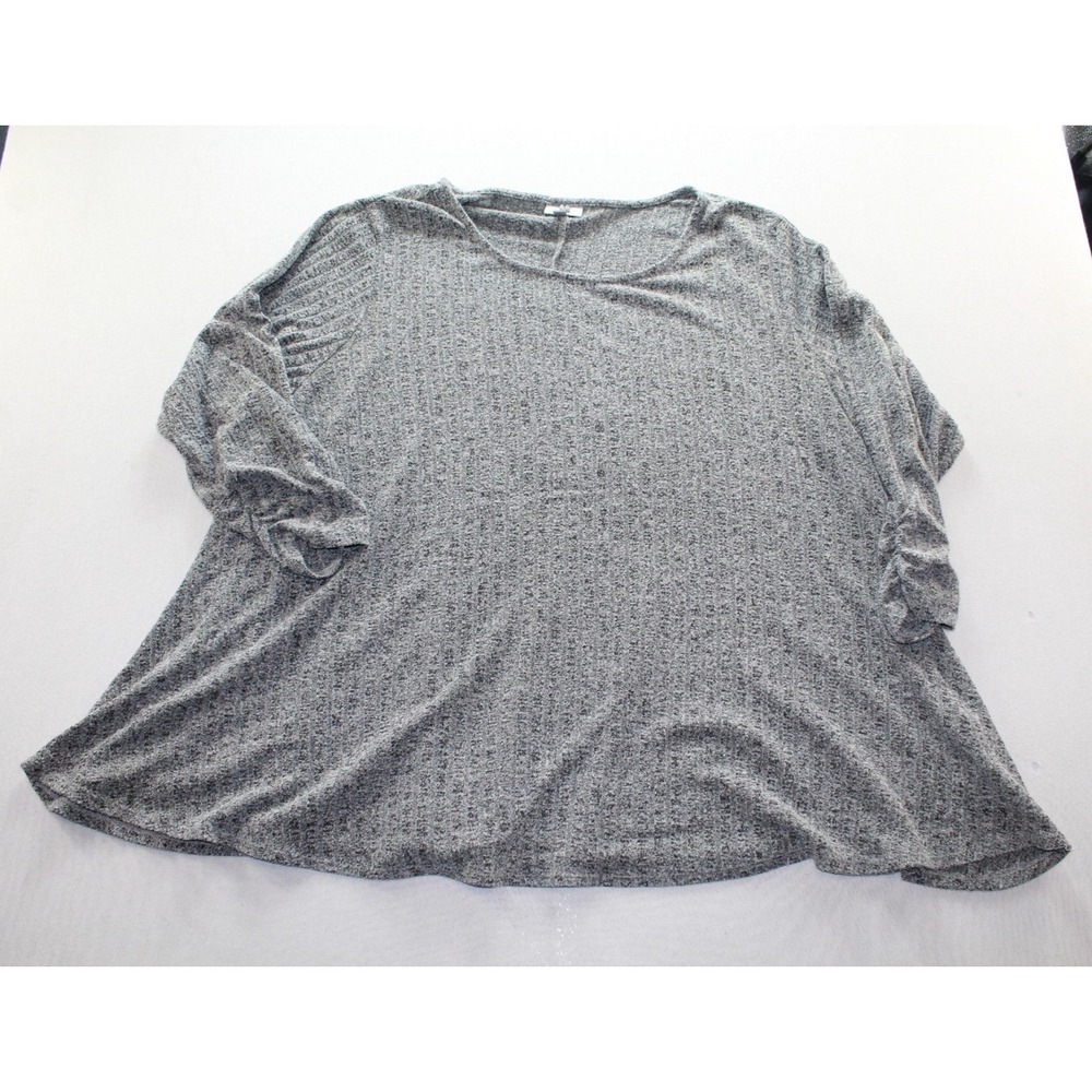 Avenue Top Womens 22/24 Gray Knit 3/4 Sleeve Tunic Blouse Plus Size Relaxed